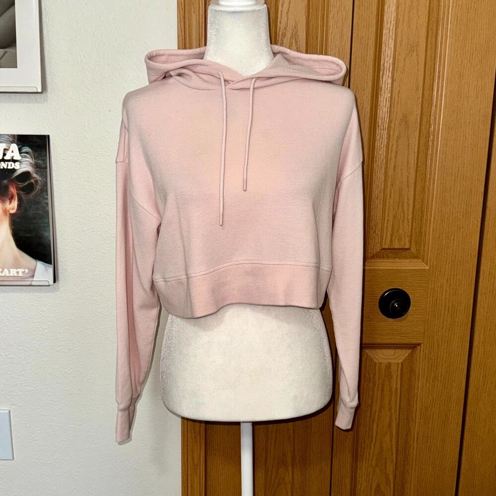 Sunday Best Cropped Hoodie Womens Medium Pink Long Sleeve Pullover Loungewear